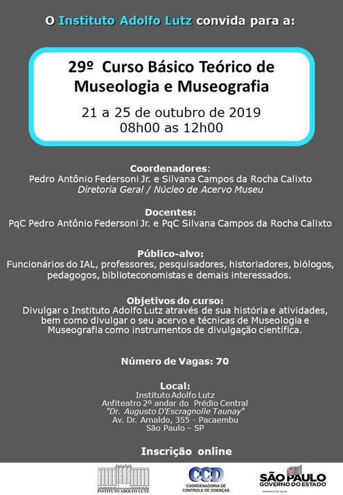  29º  Curso Básico Teórico de Museologia e Museografia - 21 a 25/10/2019